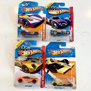 Hot Wheels 4-Pack Kids Toy Cars - Purple, Blue, Orange, Yellow, Gold